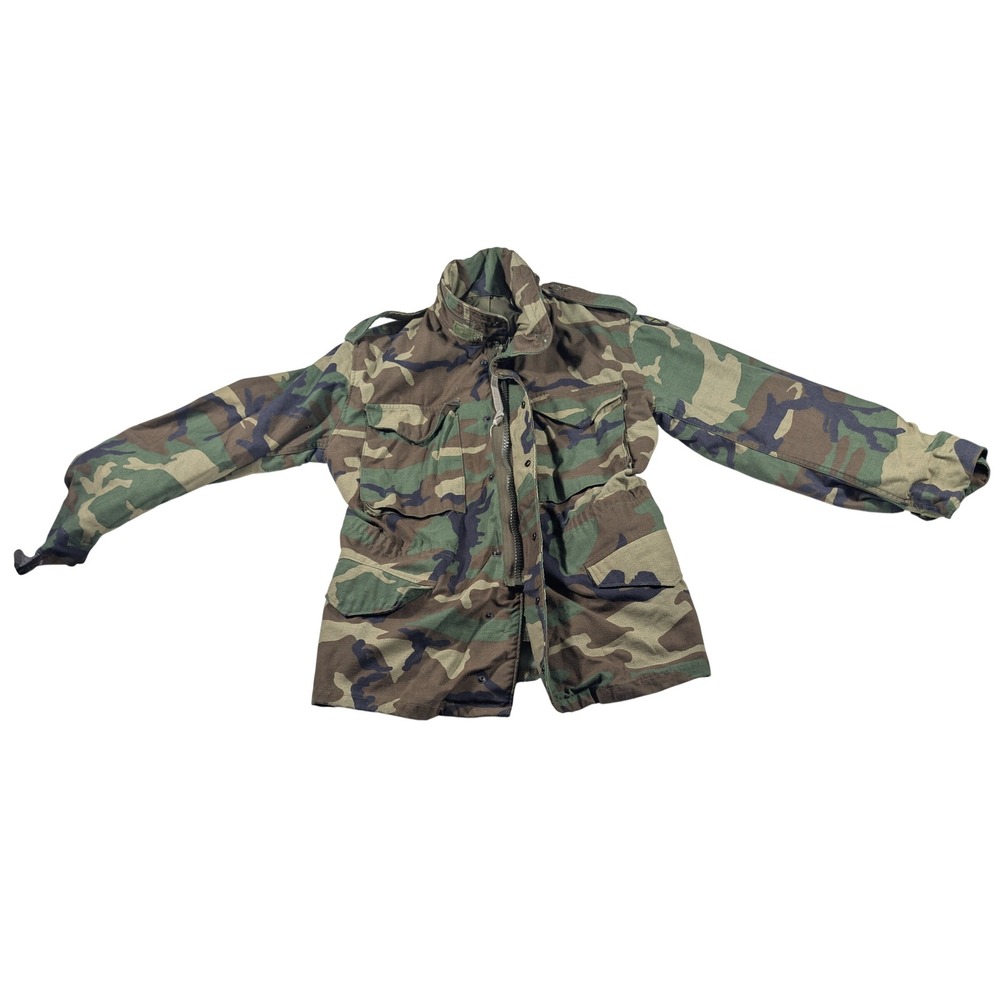 VTG US Military Field Coat Mens Small Green Woodland Camo M-65 M65